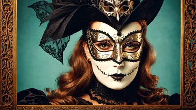 Woman Wearing Venetian Masquerade Mask And Gothic Makeup