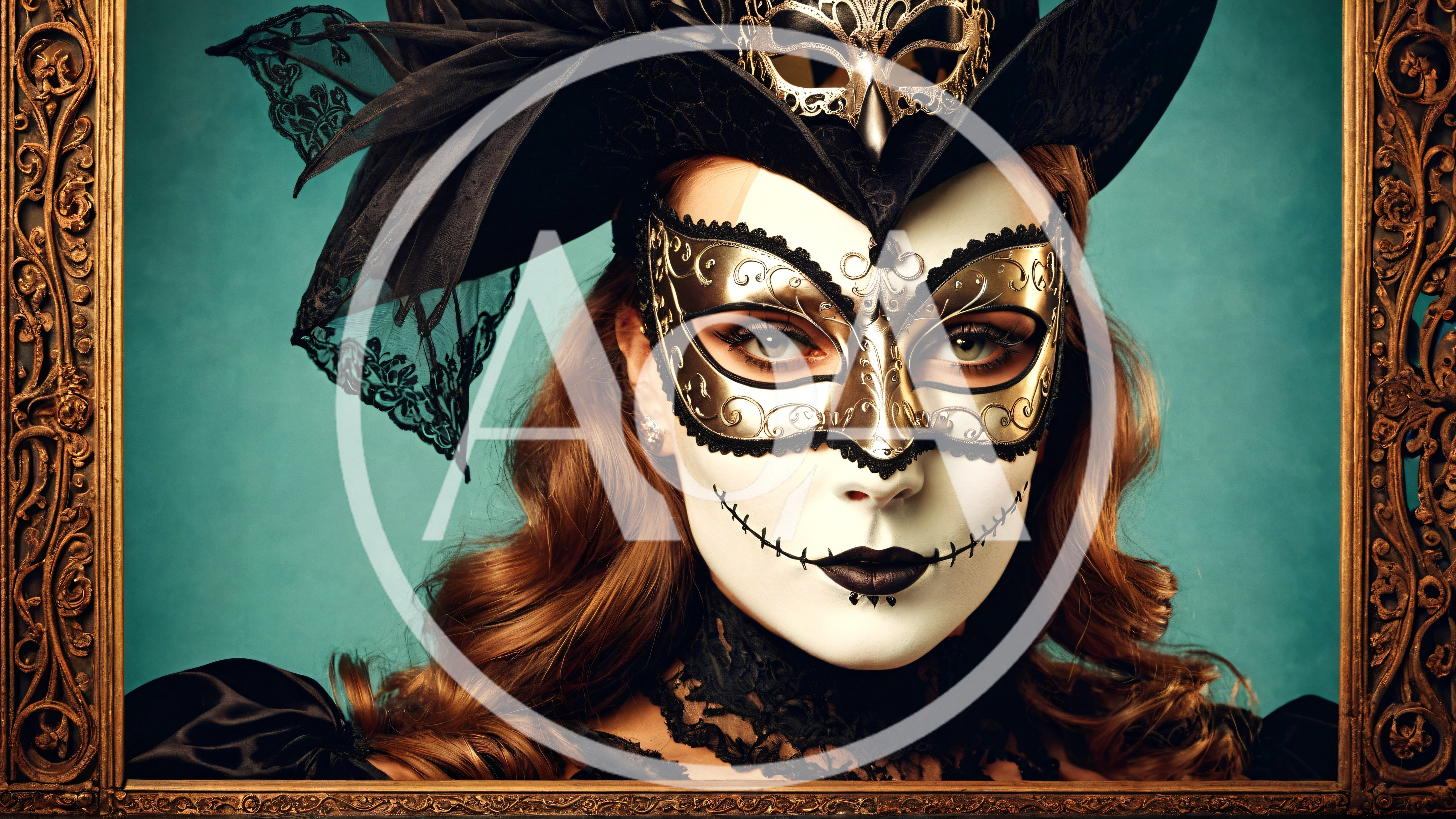 Woman Wearing Venetian Masquerade Mask And Gothic Makeup