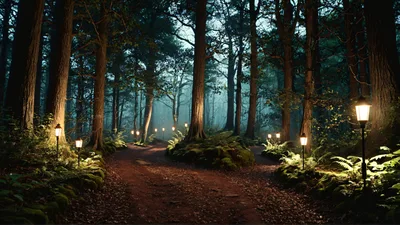 Illuminated Forest Path At Twilight