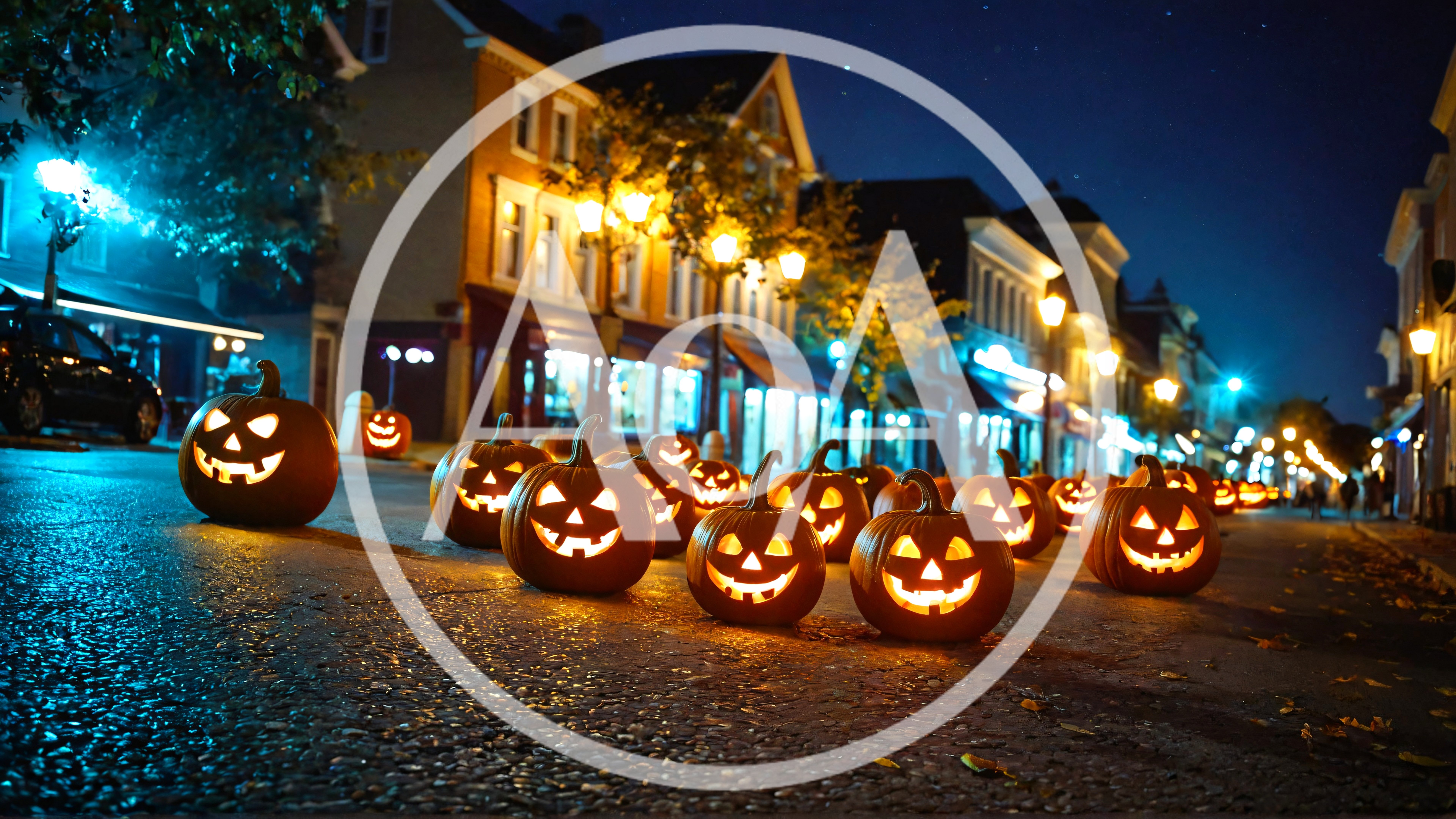 Jack O Lanterns Lining A Festive Town Street