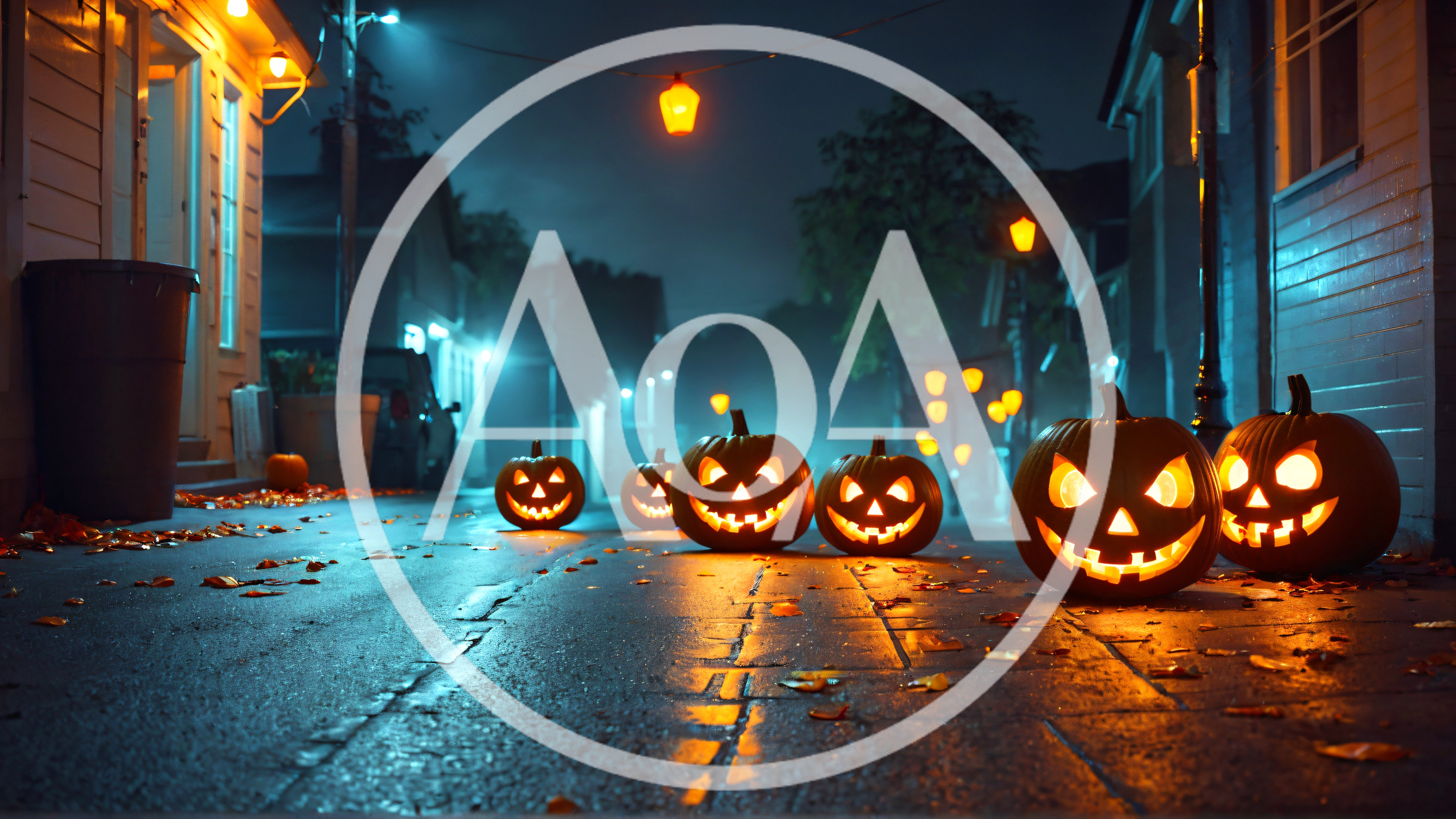 Glowing Jack O Lanterns Lining A Dark Suburban Street