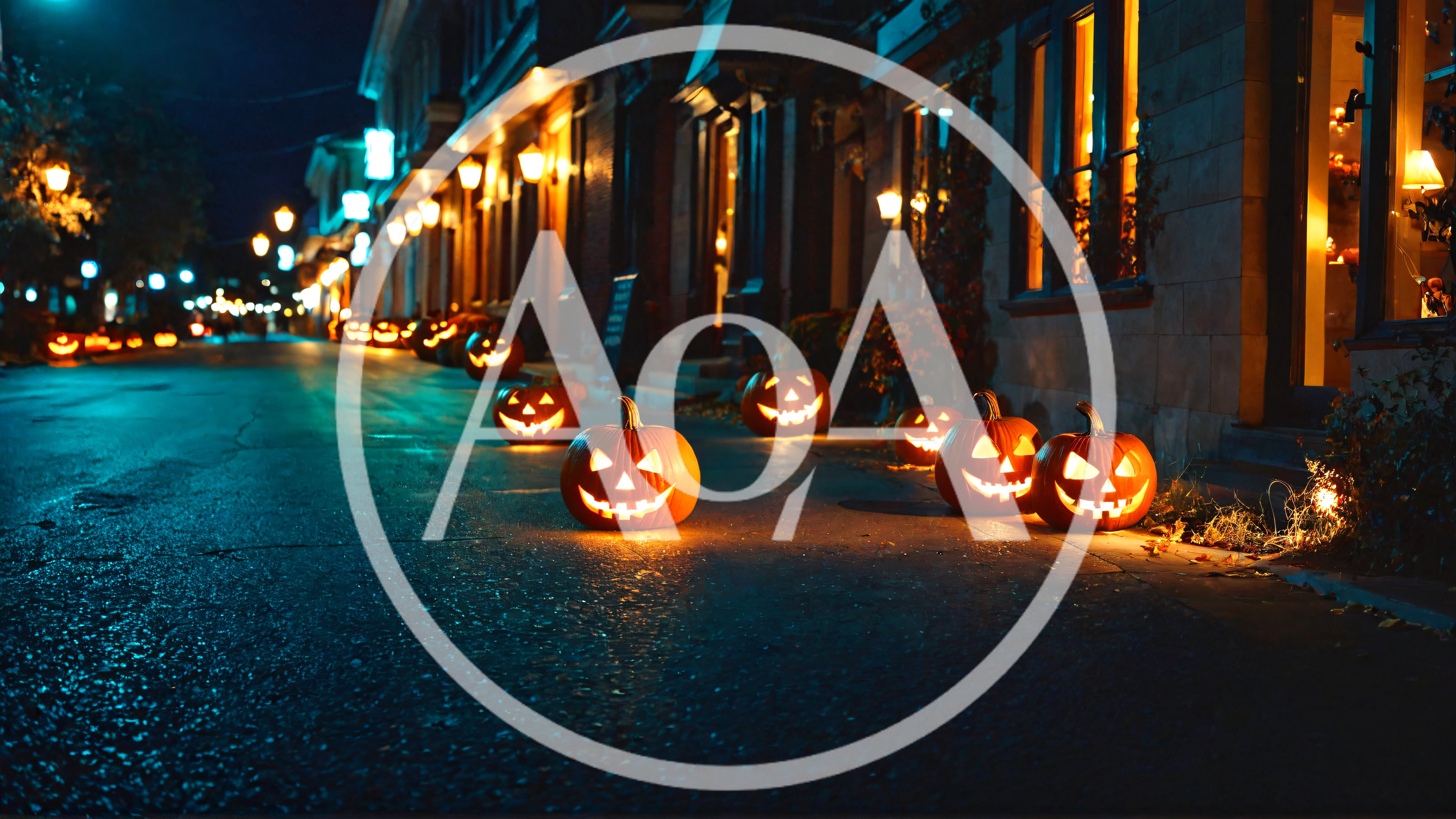 Jack O Lanterns Lining A Quiet Halloween Street
