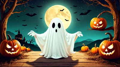 Cute Ghost Character With Jack O Lanterns