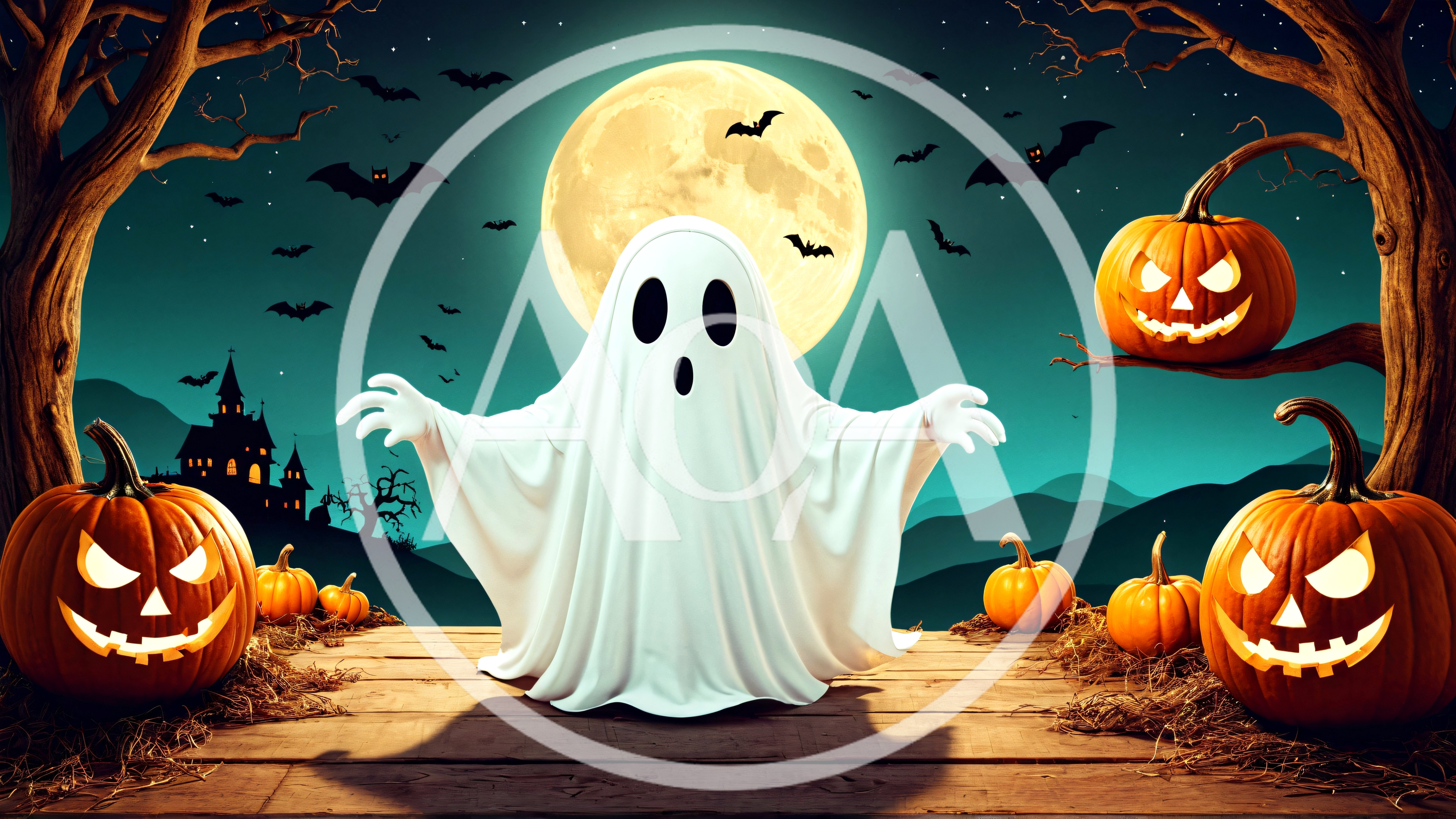 Cute Ghost Character With Jack O Lanterns