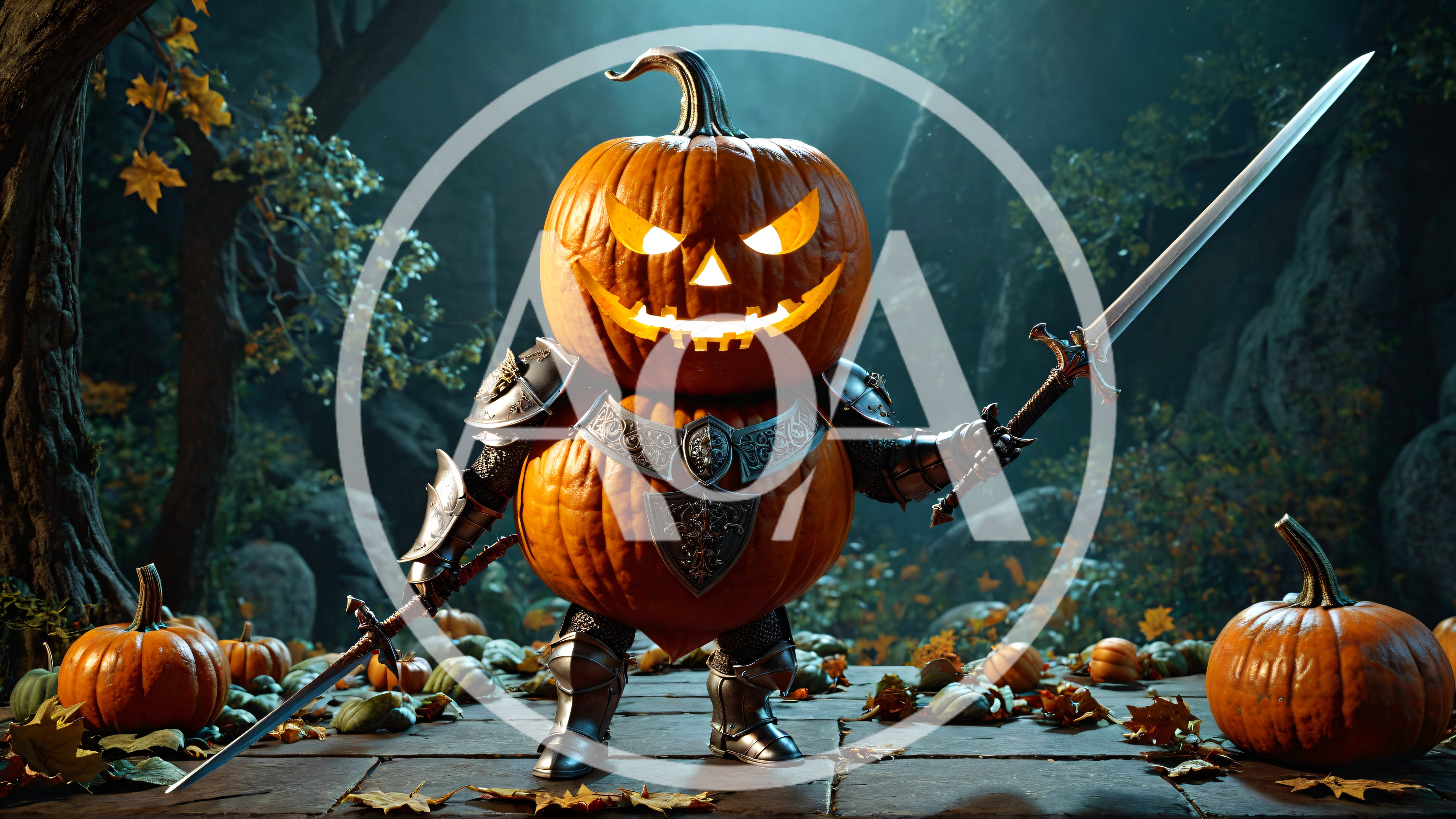 Pumpkin Head Warrior Knight Holding A Sword