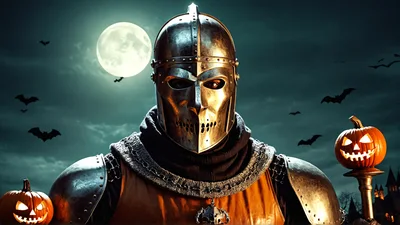 Halloween Knight In Armor With Jack O Lanterns