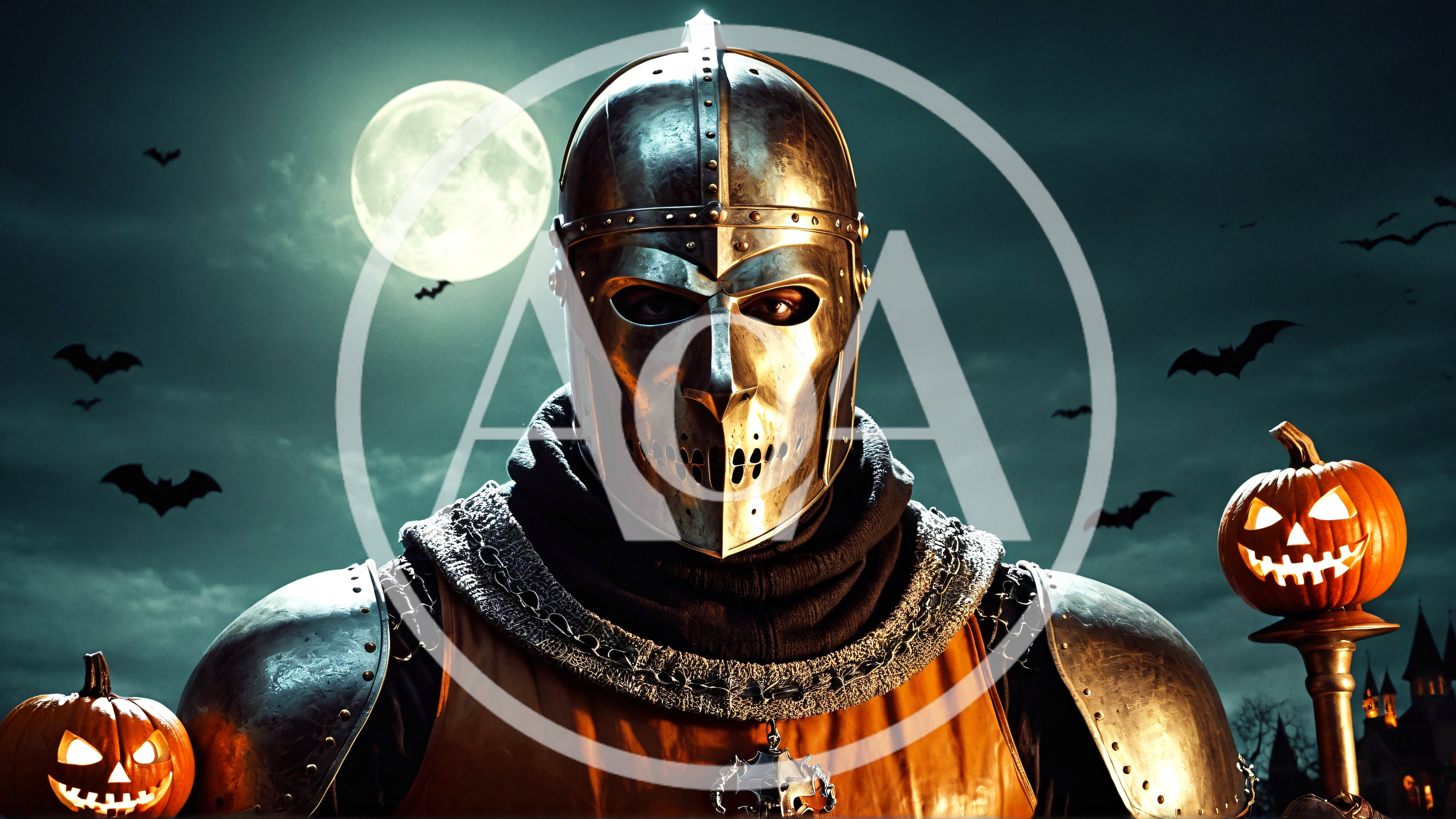 Halloween Knight In Armor With Jack O Lanterns