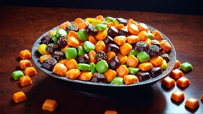 Bowl Of Assorted Colorful Halloween Candies