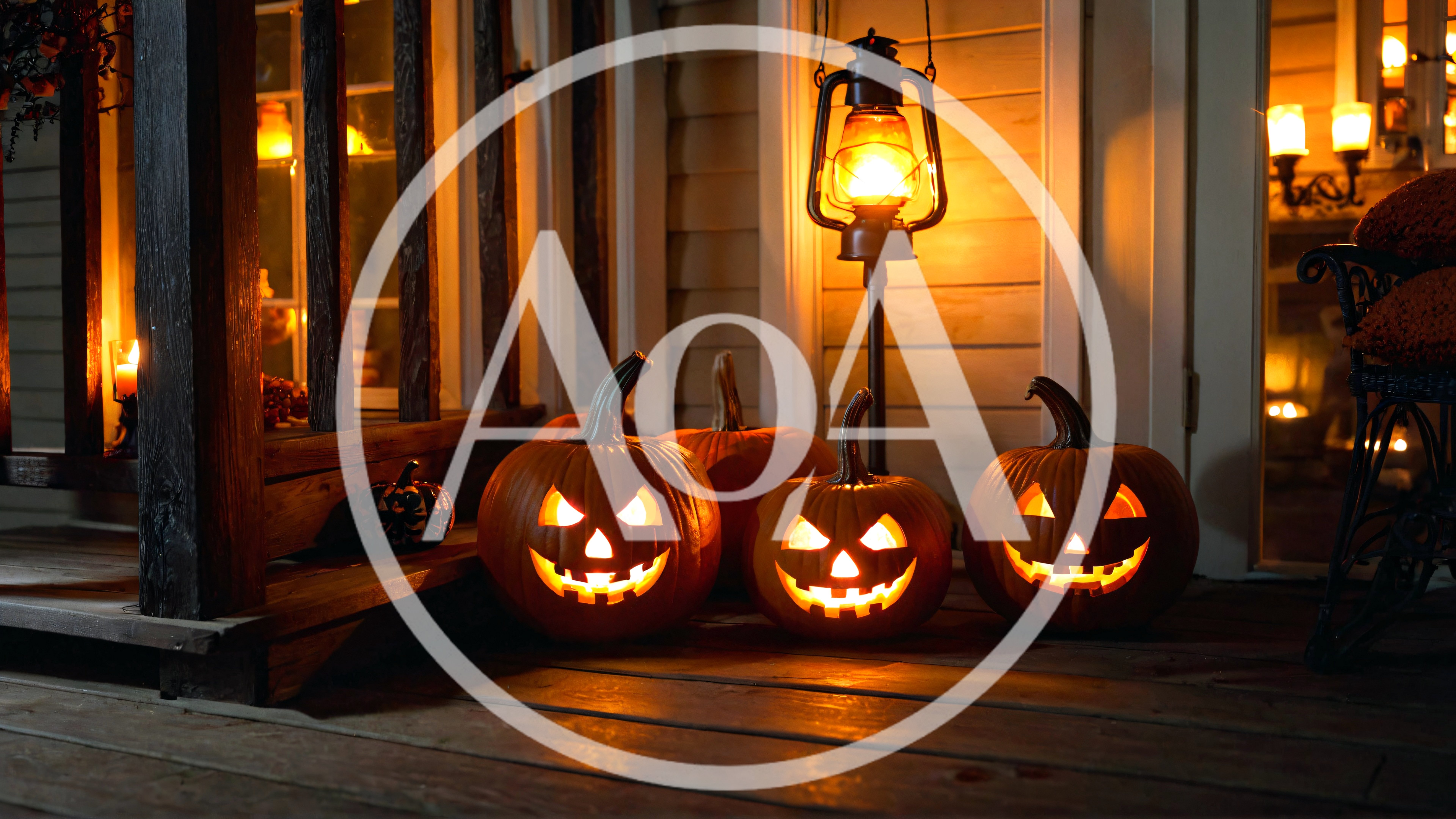Glowing Jack O Lanterns On A Porch At Night