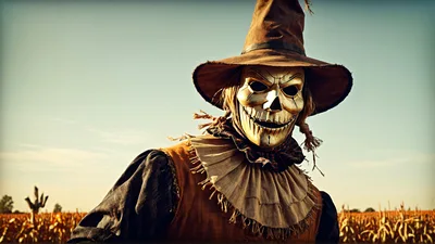 Scary Scarecrow Mask In A Golden Cornfield