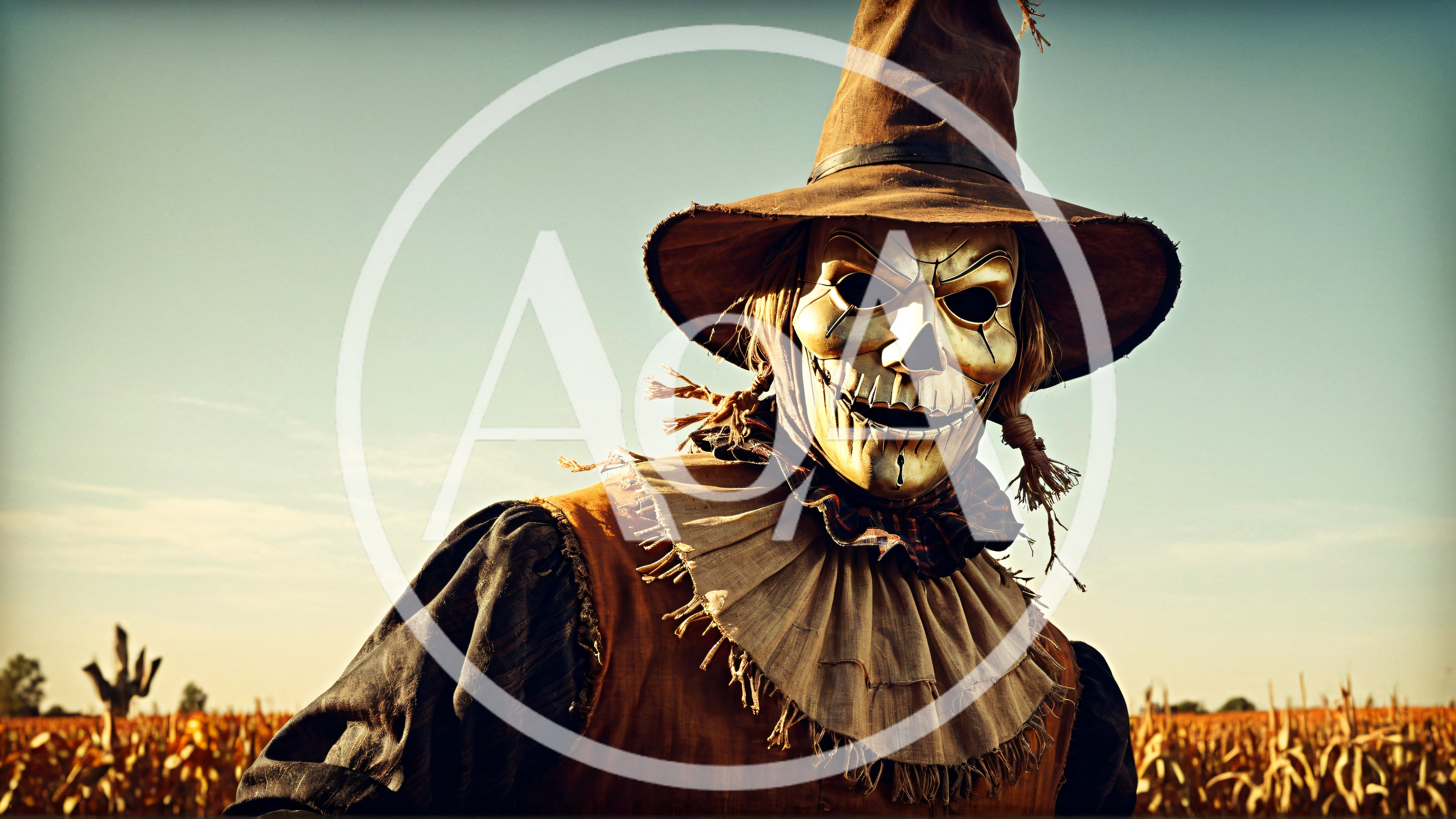 Scary Scarecrow Mask In A Golden Cornfield