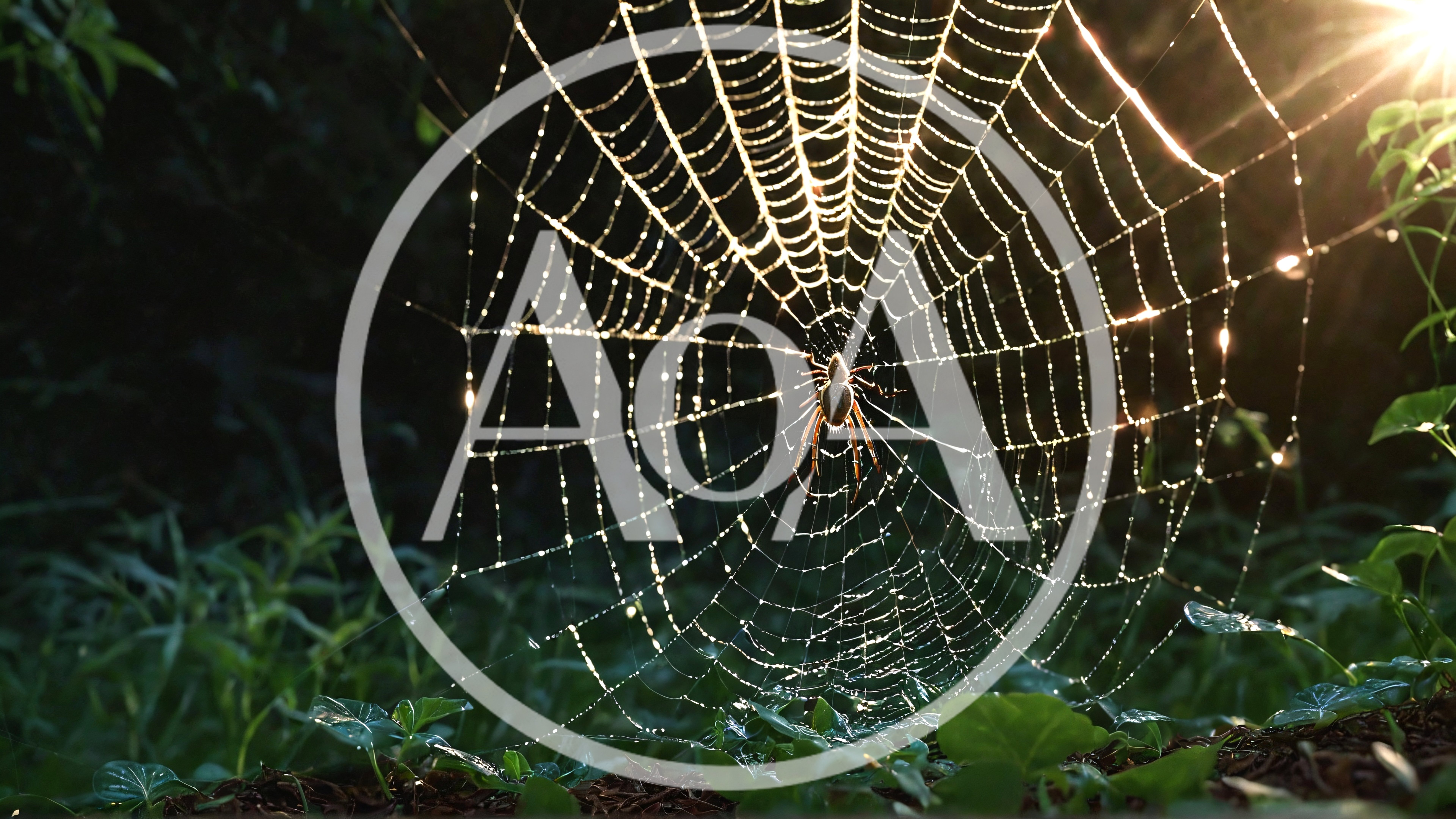 Spider Sitting In Center Of Dew Covered Web