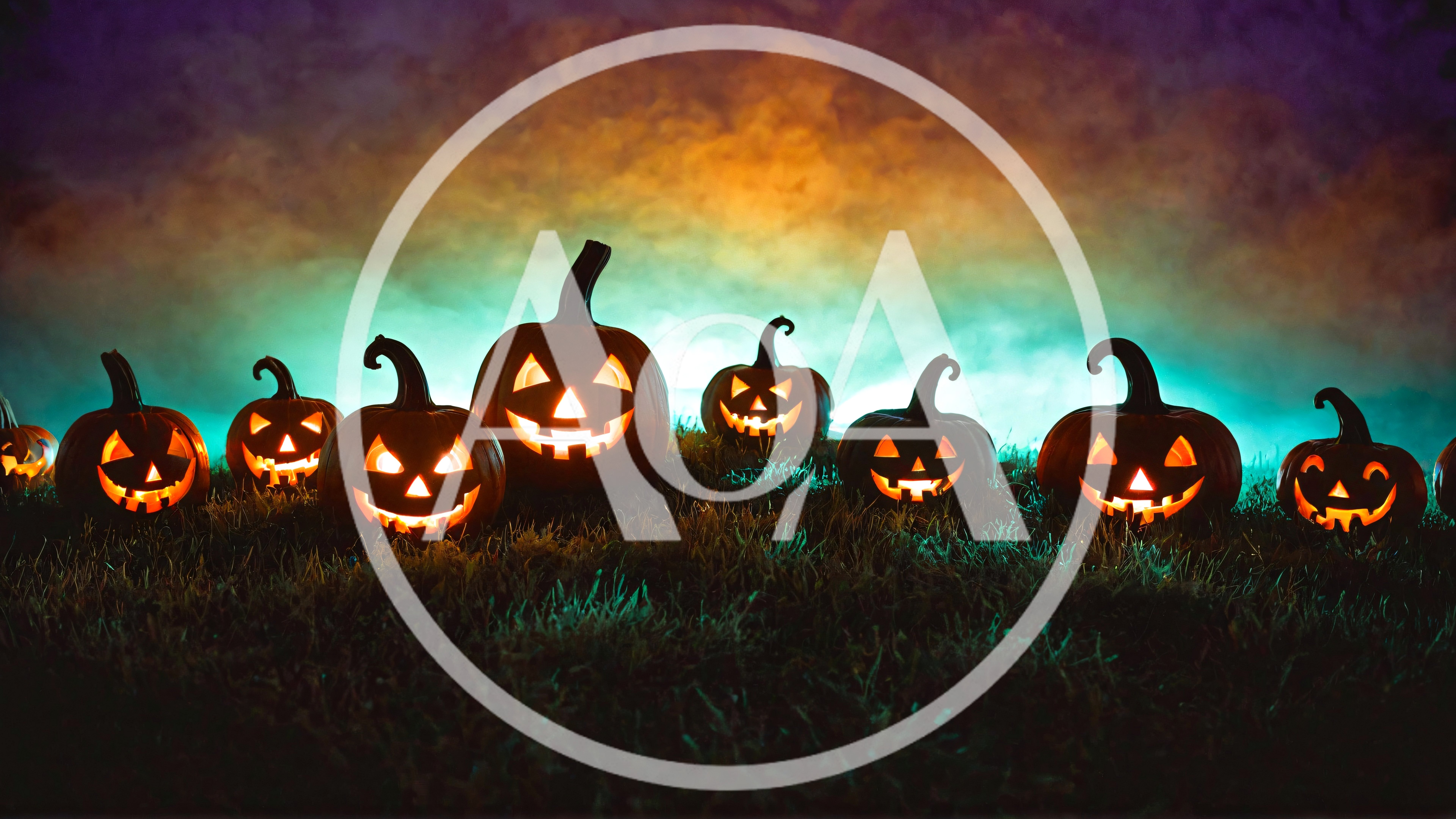 Glowing Jack O Lanterns In A Misty Field