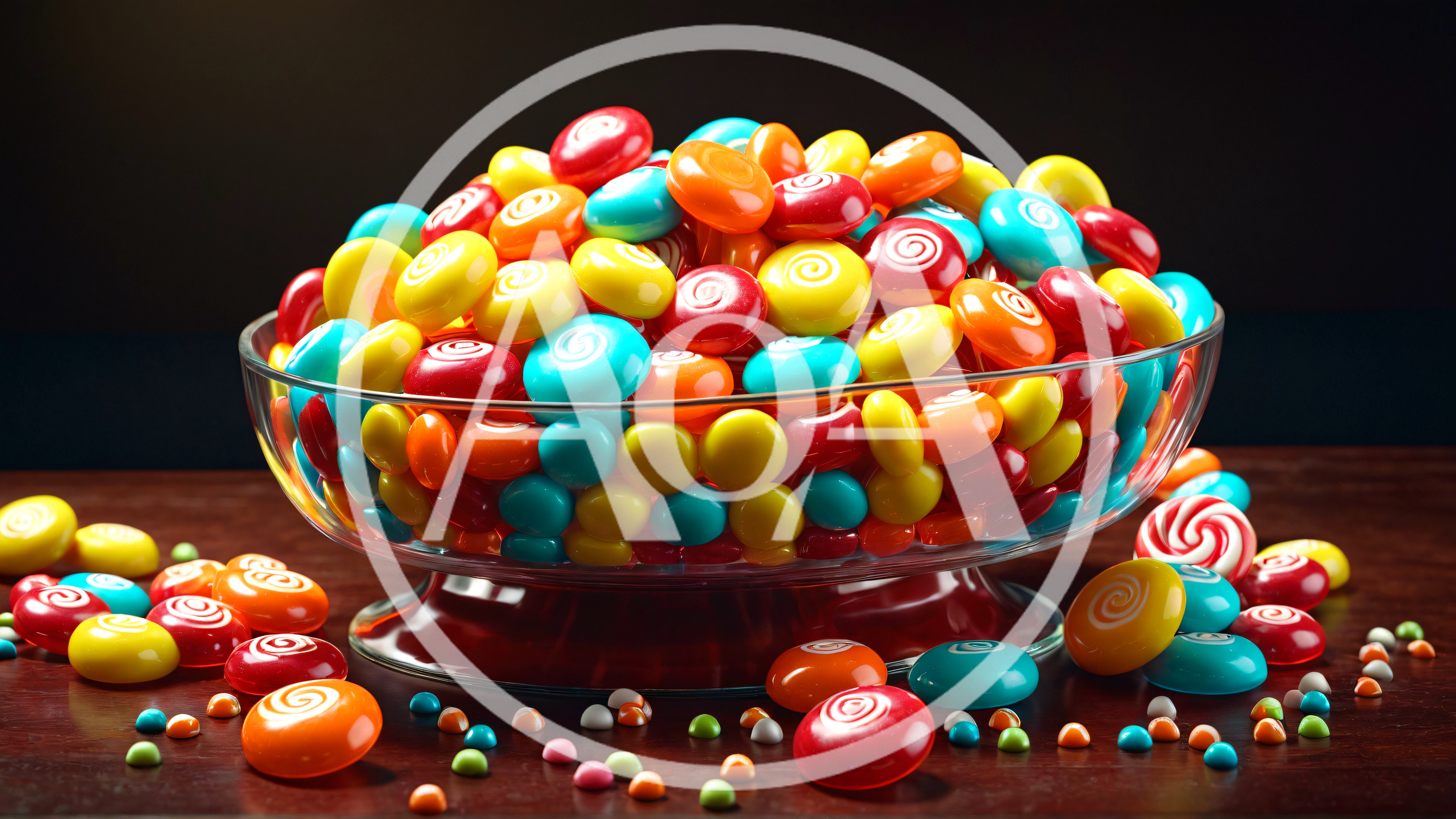 Glass Bowl Filled With Colorful Swirled Candies