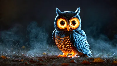 Glowing Owl Statue In A Misty Forest Setting
