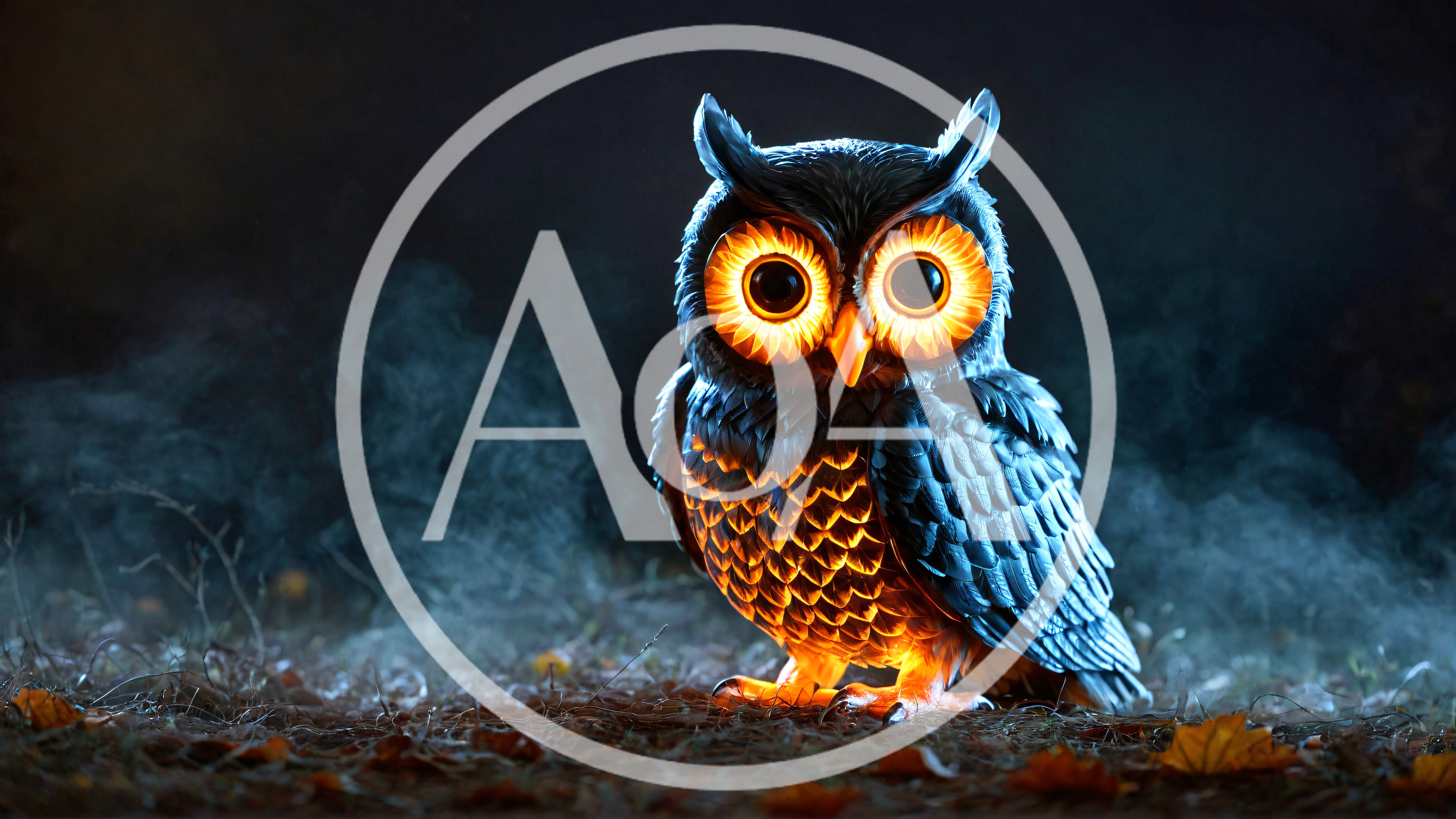 Glowing Owl Statue In A Misty Forest Setting