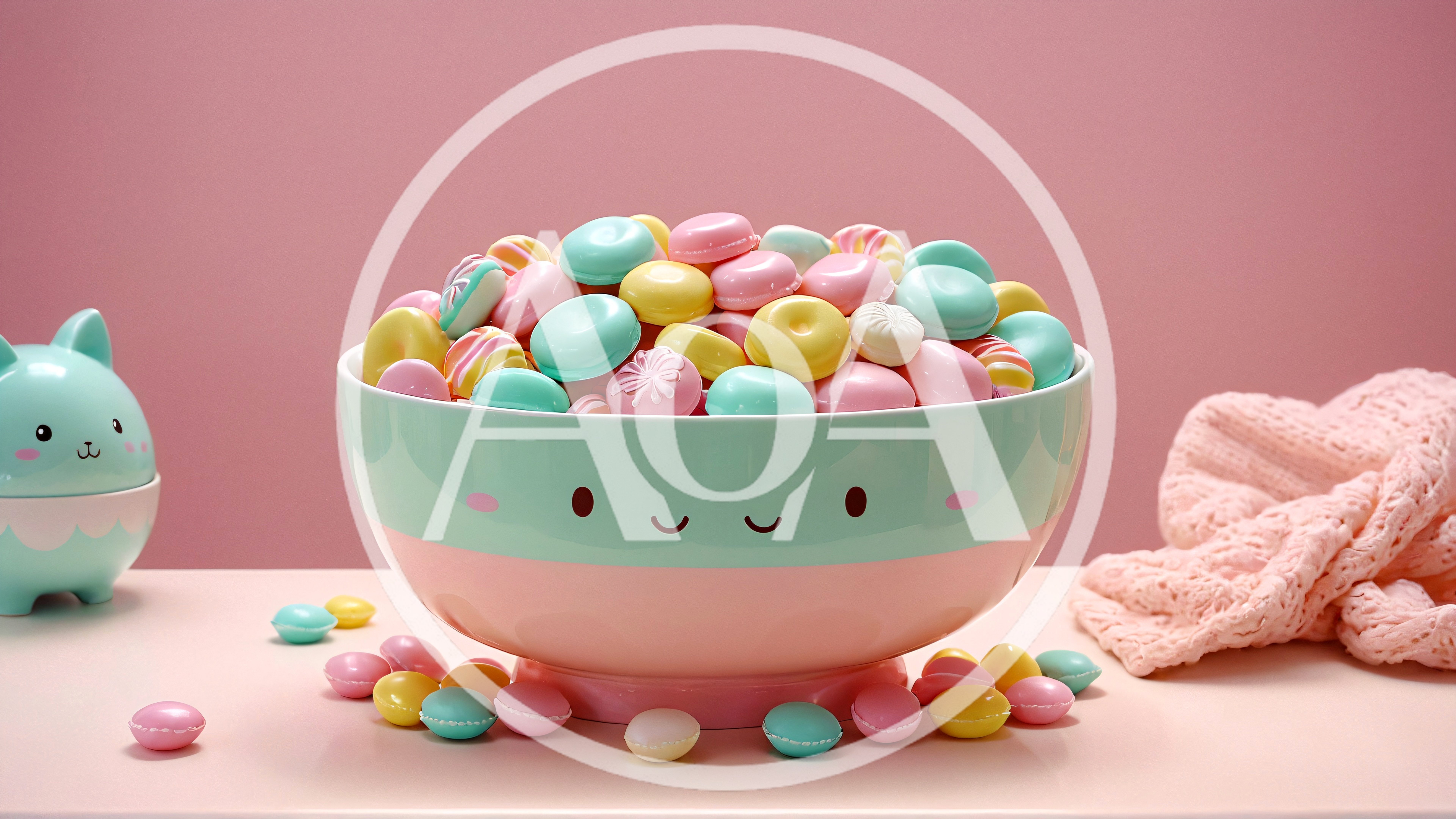 Cute Pastel Bowl Filled With Colorful Candy