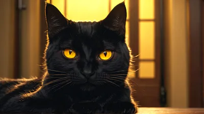 Close Up Portrait Of A Black Cat
