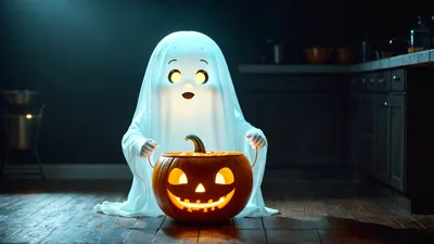 Cute Ghost Holding A Jack O Lantern Pumpkin