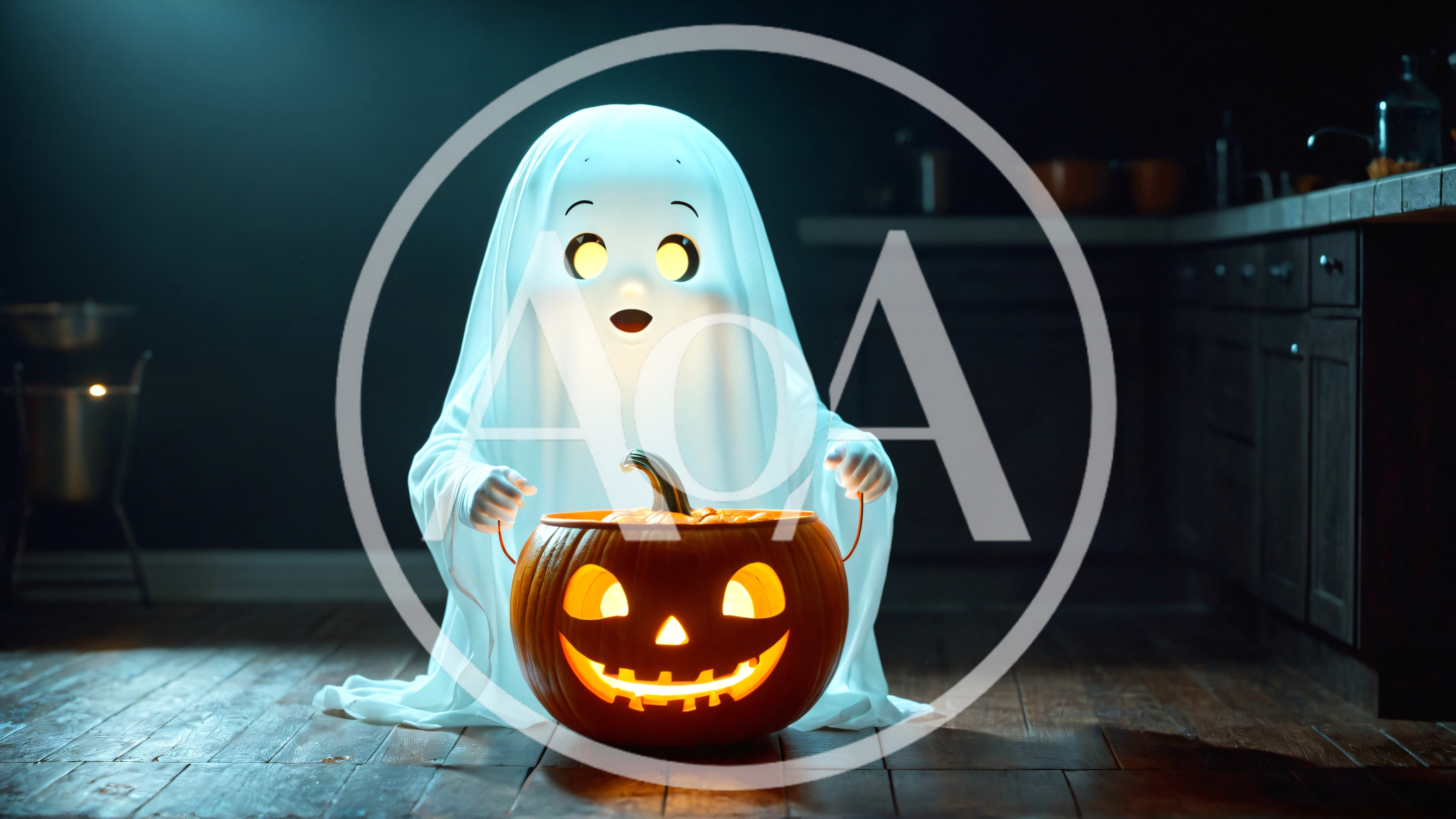 Cute Ghost Holding A Jack O Lantern Pumpkin