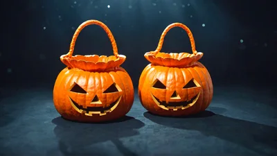Two Jack-O-Lantern Halloween Candy Buckets