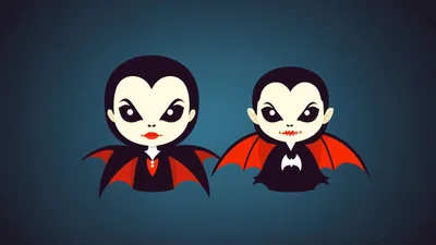 Two Cartoon Vampire Characters With Red Capes