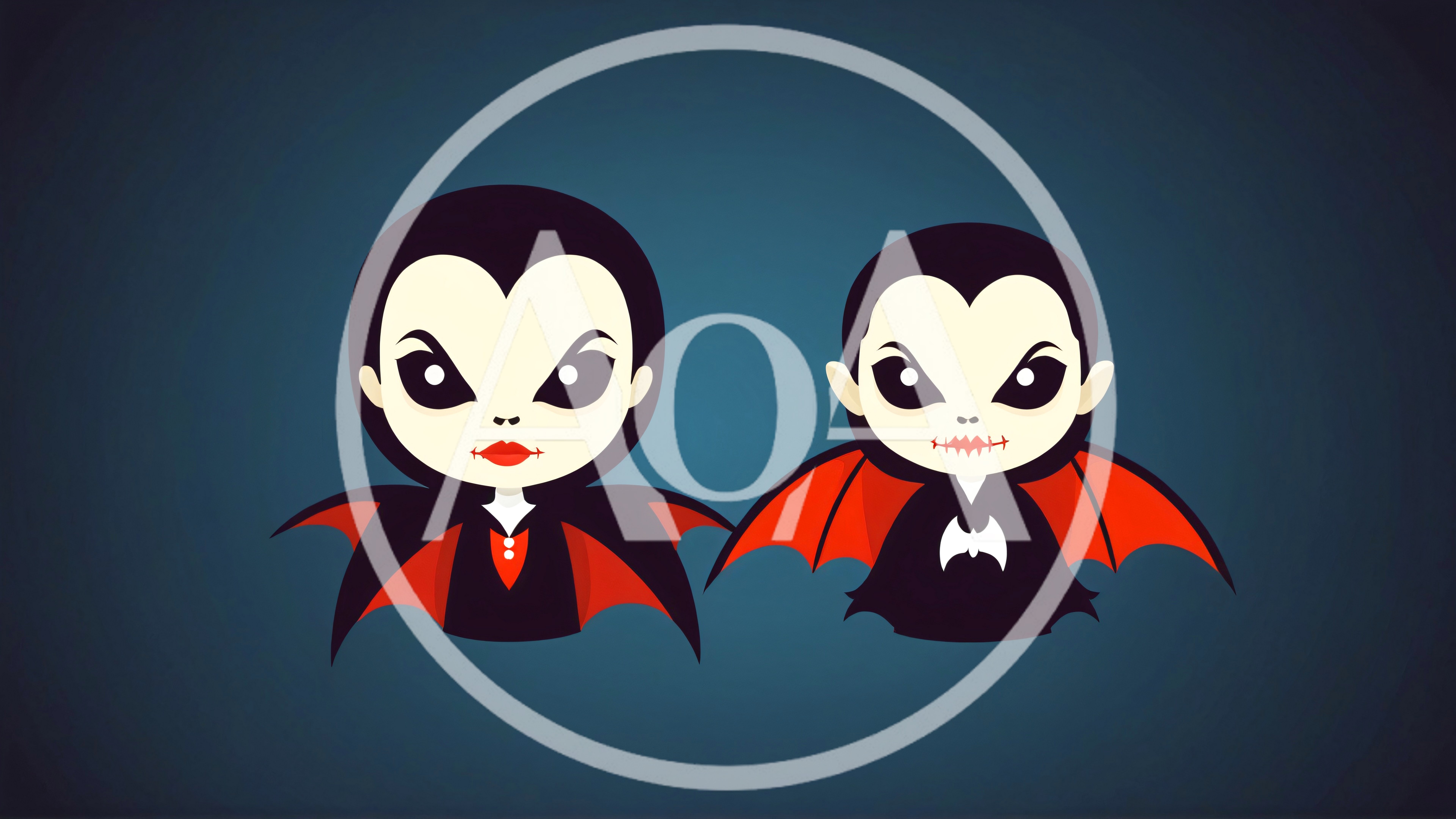 Two Cartoon Vampire Characters With Red Capes