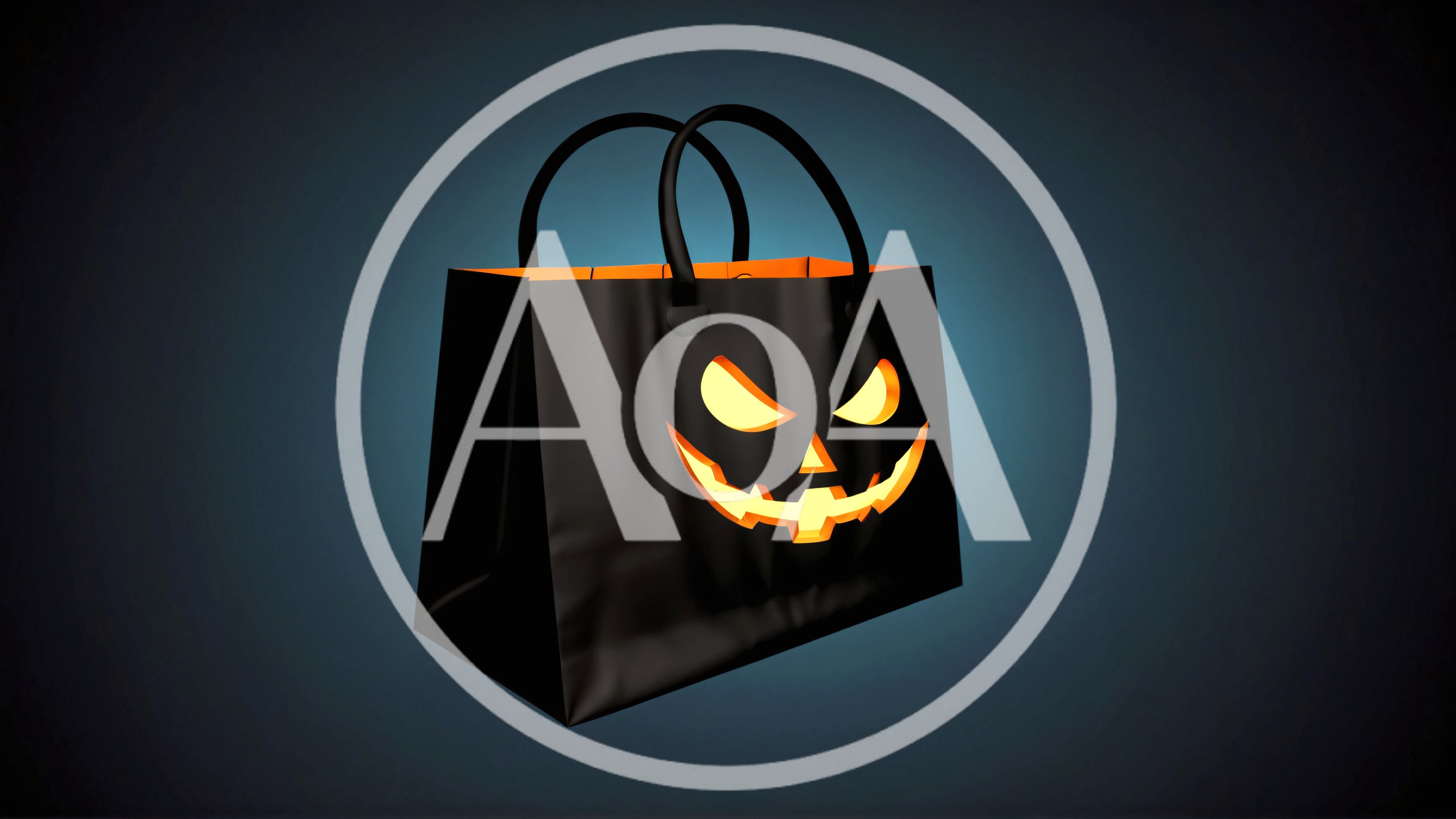 Black Halloween Shopping Bag With Glowing Jack O Lantern Face