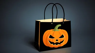 Black Halloween Gift Bag With Jack O Lantern Illustration