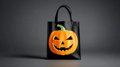 Black Halloween Tote Bag With Jack O Lantern Graphic