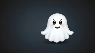 Cute Cartoon Ghost Character On Dark Background