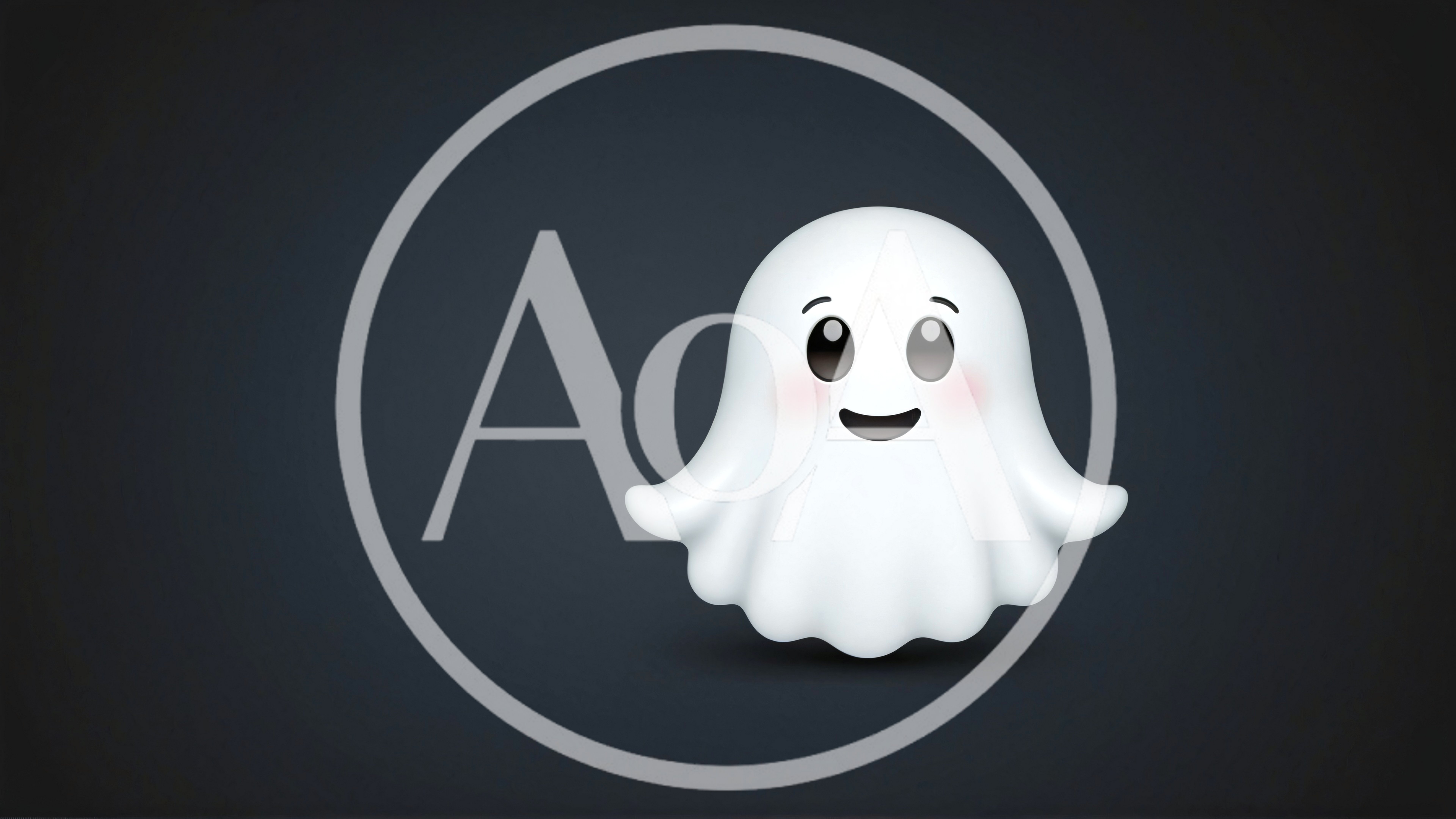Cute Cartoon Ghost Character On Dark Background