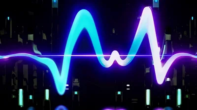 Neon Audio Waveform Pulsing In Digital Space