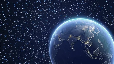 Earth Rotating In Space Showing Night City Lights