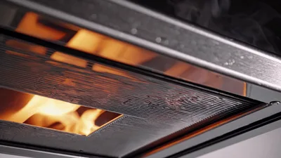 Modern Gas Fireplace Burning With Visible Flames