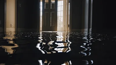 Flooded Interior Hallway With Rippling Water Surface