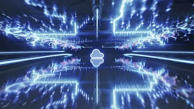 Digital Cloud Icon Floating In Futuristic Data Tunnel