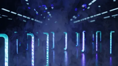 Futuristic Neon Light Corridor With Rolling Fog