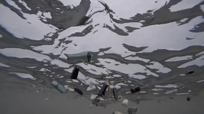 Plastic Waste Floating In Polluted Ocean Water