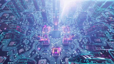 Futuristic Digital Cityscape On A Computer Circuit Board
