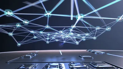 Digital Network Nodes Connecting Above A Futuristic Circuit Board