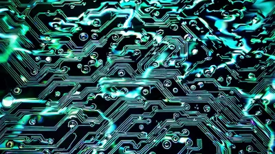 Digital Circuit Board With Glowing Blue Data Streams