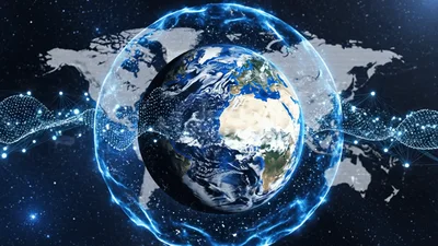 Digital Earth Rotating With Glowing Data Network Connections