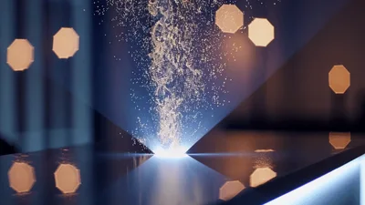 Digital Particles Rising From A Glowing Light Source