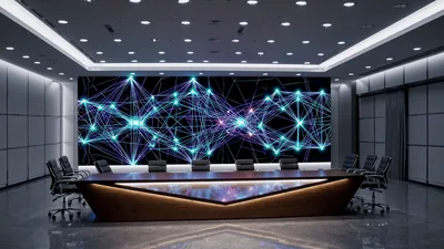 Modern Conference Room With Large Digital Network Display