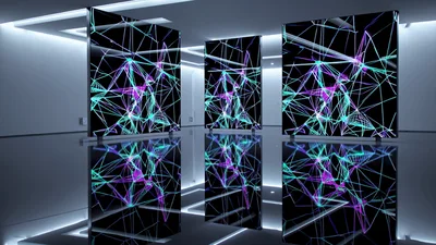 Digital Network Visualization On Three Floating Screens
