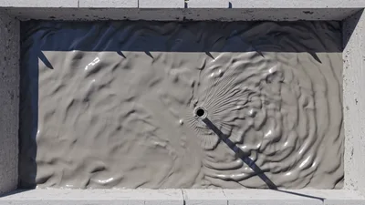 Gray Mud Flowing Into A Concrete Basin