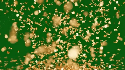 Golden Confetti Falling Down On Green Screen Background