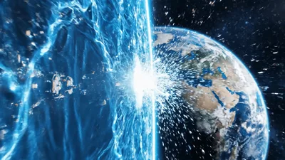 Space Station Firing Energy Beam At Planet Earth