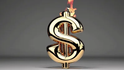 Golden Dollar Sign Symbol Burning With Fire